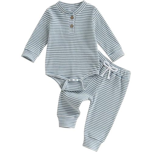 Newborn Boy Clothes Waffle Knit Long Sleeve Romper Long Pants Set Infant Fall Winter 2Pcs Outfits 0 3 6 9 12M