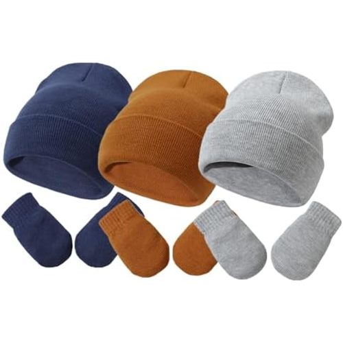 Toddler Baby Beanie Hat and Mittens Set Newborn Hat Toddler Winter Warm Knit Hat for Boys Girl 0-5 Years