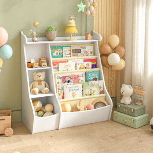 Latitude Run® Kreena 37.17"H x 33.46"W 4 Tier Book Display Bookcase Bookshelf with Storage Organizer & Reviews | Wayfair