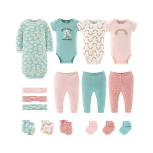 Baby Girls Carefree Floral Newborn Layette Set Girls, 16-Pieces, Pink/Aqua