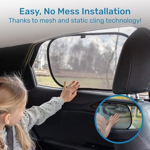 Enovoe Car Window Shade for Baby - (4 Pack) - XL - 25" x 16" - Cling Car Sun Shade for Windows - Sun, Glare and UV Rays Protection for Your Child