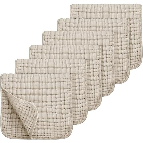 Looxii 100% Cotton Muslin Burp Cloths Large 20''x10'' Extra Soft and Absorbent 6 Pack Baby Burping Cloth for Boys and Girls (Apricot)