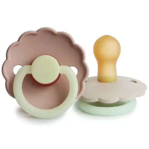 FRIGG Daisy Night Natural Rubber Baby Pacifier | Made in Denmark | BPA-Free (Blush/Cream, 0-6 Months) 2-Pack