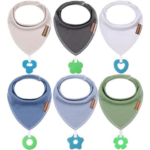 Baby Bandana Drool Bibs 6-Pack and Teething Toys 6-Pack Made with 100% Organic Cotton, Absorbent and Soft Unisex
