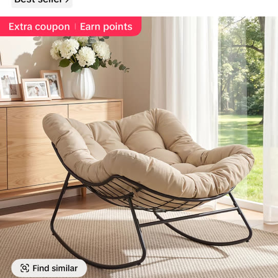 【Double-Side Fabric】ONBRILL Oversized Indoor Outdoor Rocking Chairs, Comfy Papasan Rocking Chair with Padded Cushion, Rattan Wicker Lounge Chair, Modern Reading Accent Chair for Balcony Garden, LivingRoom Furniture,Christmas Gift【SummerGarden】 - TikTok Sh