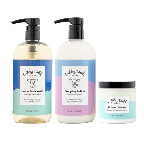 TUBBY TODD 3-Step Baby Bath & Skincare Routine - The Regulars Bundle - 8.5oz Baby Shampoo and Body Wash, 8.5oz Everyday Lotion & 3.5oz All Over Ointment - Lavender Rosemary