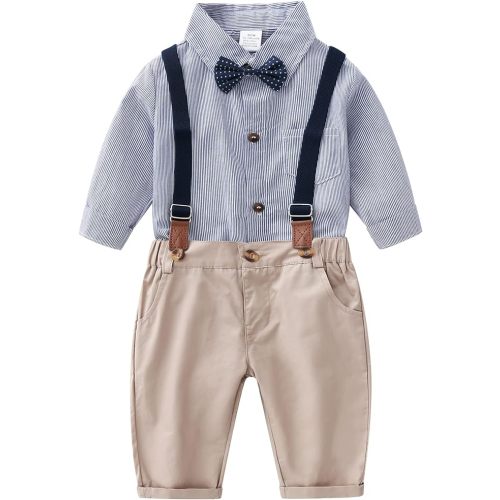 Boarnseorl Baby Boys Long Sleeve Gentleman Outfits Set - Blue + Brown - 3-6 Months