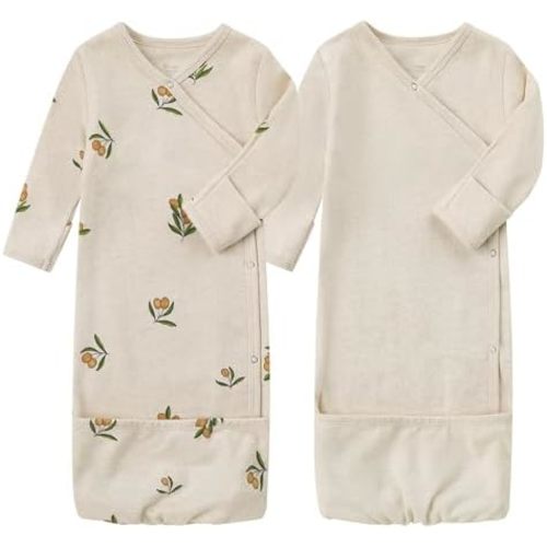 O2 BABY 100% Organic Cotton Kimono Gown with Mittens & Fold-Over Pouch