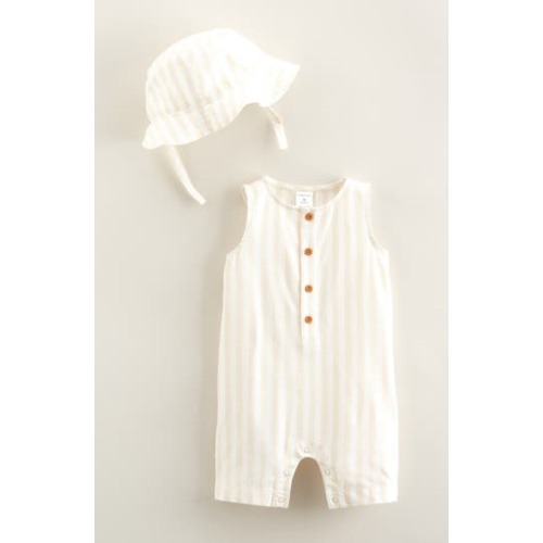 Print Henley Romper & Hat Set, 9M