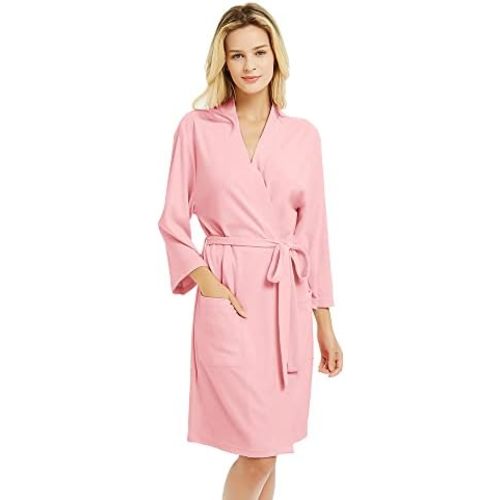 U2SKIIN Womens Robes, 100% Cotton Lightweight Robes 3/4 Sleeves Kimono Knit Soft Loungewear Short Bathrobe