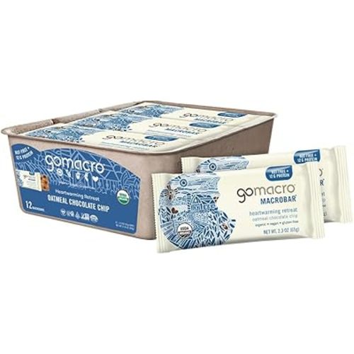 GoMacro MacroBar Organic Vegan Protein Bars - Oatmeal Chocolate Chip (2.3 Ounce Bars, 12 Count)