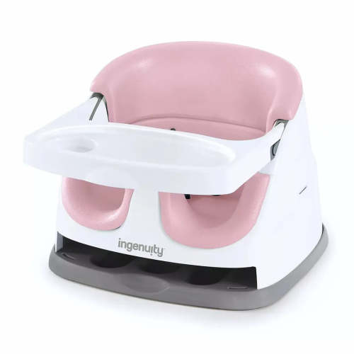 Ingenuity Baby Base 2-in-1 Booster Feeding and Floor Seat with Self-Storing Tray - Peony