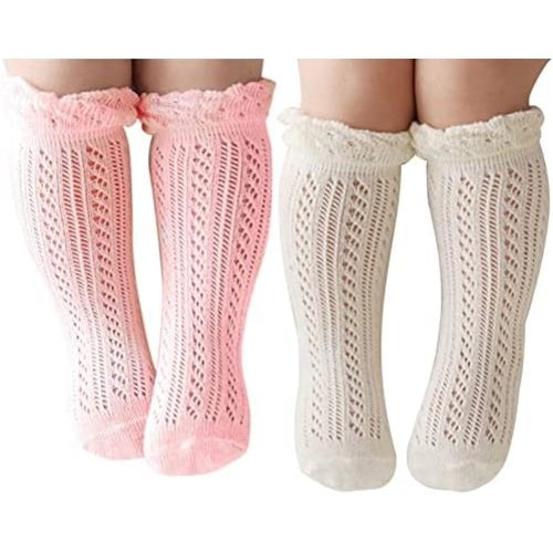 ACTLATI Baby Girls Knee High Socks Hollow Out Anti-skid Knitting Stockings Suitable for 0-2 Years Infants Toddlers