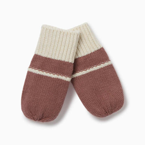 Baby Knitted Colourblock Mittens - Oat & Dark Pink – Manymoons