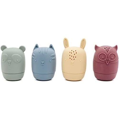 Nouka Animals Bath Toy | 4-Pack | 100% Food-Grade Silicone | Squeeze & Squirt Water | Safe & Soft | Dishwasher Friendly | Deep Ocean/Fern/Red Wine/Ochra