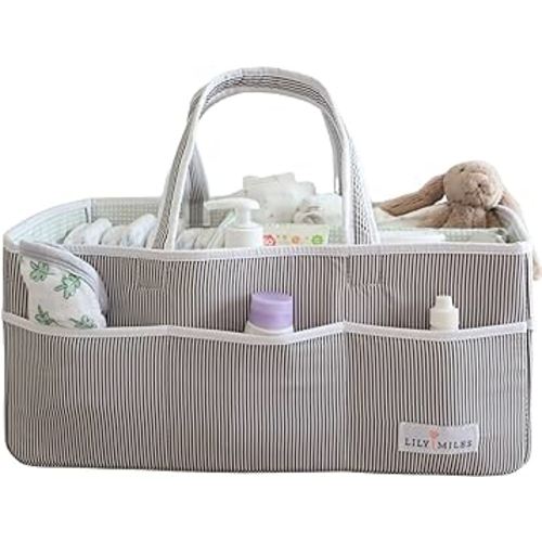 Lily Miles Baby Diaper Caddy - Organizer Tote for Infant Boy or Girl - Baby Shower Basket - Nursery Must Haves - Registry Favorites - Newborn Caddie Car Travel - Gray/Mint, Extra Large