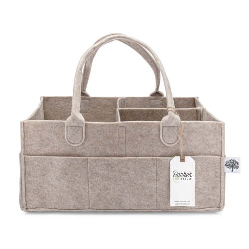 Parker Baby Felt Diaper Caddy - Oatmeal Nursery Storage for Diapers - Large