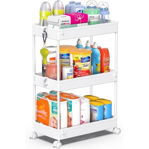SPACEKEEPER Rolling Storage Cart 3 Tier, White