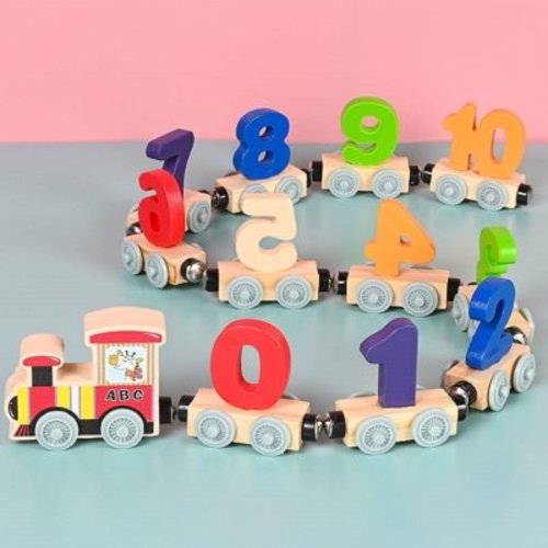 Wooden Magnetic Alphabet Train for Ages 3+ - 38pc STEM Learning Toy w/ Numbers 0-9 & Letters A-Z ,Travel Puzzle with Large Blocks wood