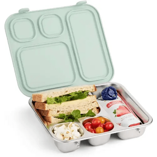 Elk and Friends Kids Stainless Steel Bento Box with Silicone Lid | Leak-proof | Toddlers Lunch Container | 4 Compartments | Dishwasher Safe