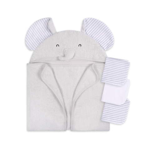 Gerber Baby Boy or Girl Casual Unisex Hooded Terry Towel and Washcloths, 4-Piece Bath Set