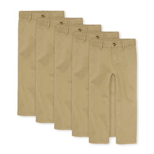 Boys Uniform Stretch Straight Chino Pants 5-Pack - Tan