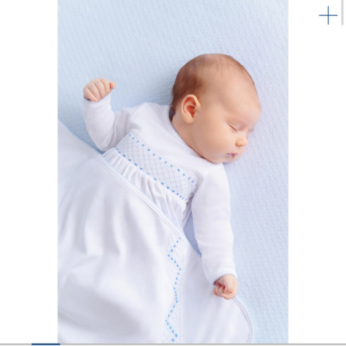 Sweetly Smocked Greeting Gown - Worth Avenue White with Buckhead Blue