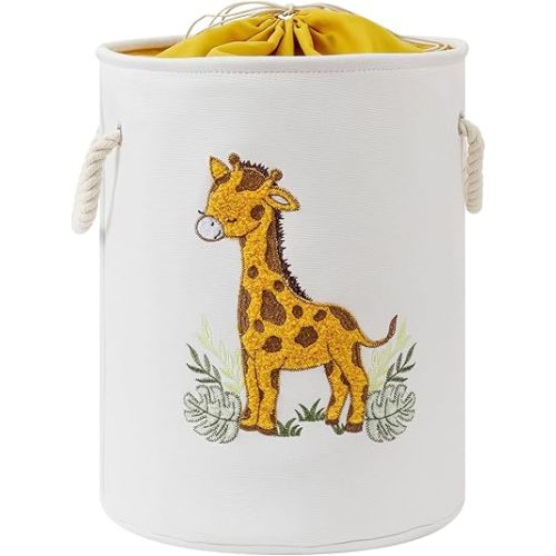 Kids Laundry Basket Baby Hamper for Nursery, Canvas Dirty Clothes Hampers with Drawstring Closure, Jungle Theme Baby Basket, Animal Baskets for Toys Laundry Hamper, Safari Nursery Decor, Giraffe