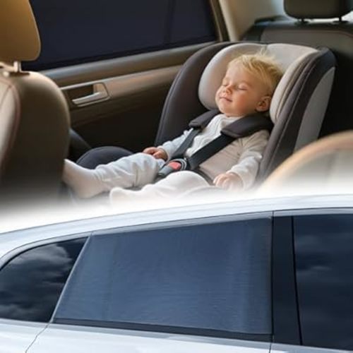 Car Window Shades for Baby [Ice Crystal Cooling Layer] (2 Pack) UV-Blocker Cling Sun Shade 99% UV Protection Fit SUV/Sedan/Minivan, Roll Windows Down, Privacy Safe Medium, Shades for Side Window