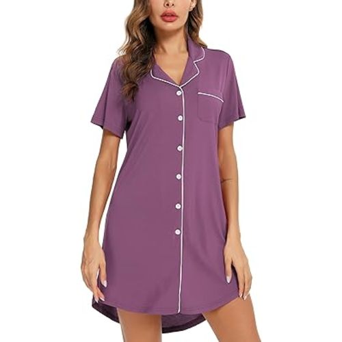 Leikar Nightgowns For Women Button Down Night Gowns Short Sleeve Nursing Nightgown at Amazon Women’s Clothing store