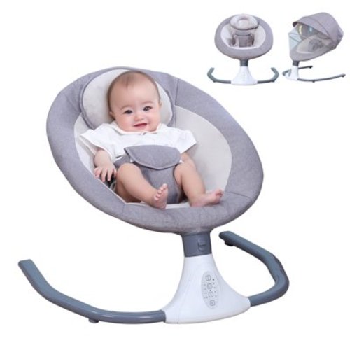 Electric Baby Swing for Infants, Portable Baby Rocker with Remote Control, 12 Lullabies, 4 Speeds Setting, 0-18 Months Max 30 Lbs (Gray)