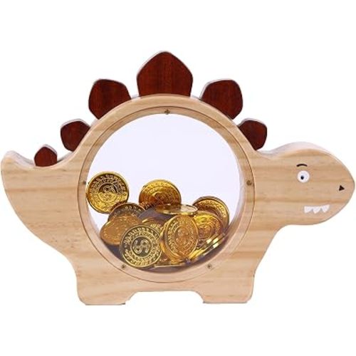 Wooden Dinosaur Piggy Bank for Kids Money Bank for Toddlers Dinosaur Room Decor for Boys and Girls Wood Coin Bank with Acrylic Plexiglass Unbreakable Personalized Coin Bank Birthday Gifts
