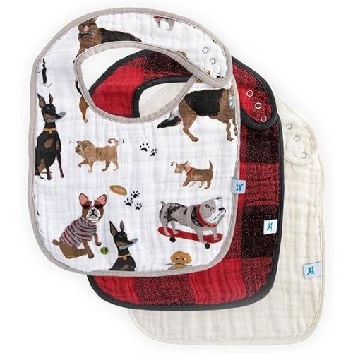 Little Unicorn Premium Classic Bib 3 pack | Adjustable as baby grows | Soft fabric on skin | Great for first time eaters (Woof)