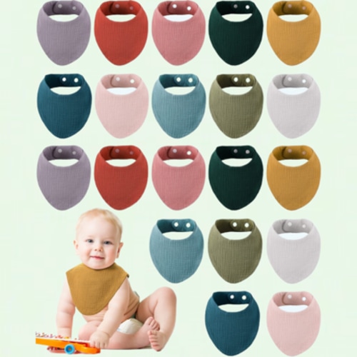 20-Pack Muslin Baby Bibs for Teething and Drooling, 10 Solid Colors, Adjustable Cotton Bibs Set