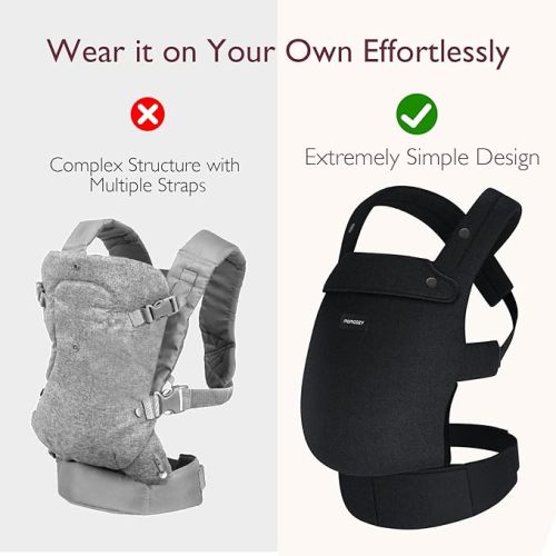 Momcozy Baby Carrier - Ergonomic, Cozy and Lightweight Carrier for 7-44lbs, Effortless to Put On, Ideal for Hands-Free Parenting, Enhanced Lumbar Support, Purehug for Infant to Toddler, Black