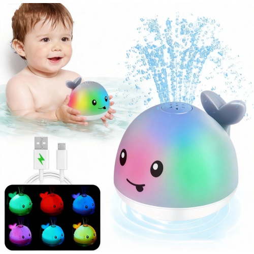 Rechargeable Light Up Bath Toys, Spray Water Bathtub Toys for 3+ Years Old, Pool & Bathroom Toy - Baby Toys