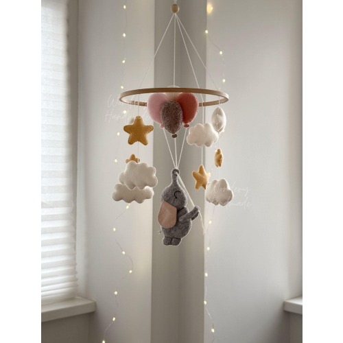 Elephant baby mobile, Nursery Decor, girl crib baby mobile, baby shower gift