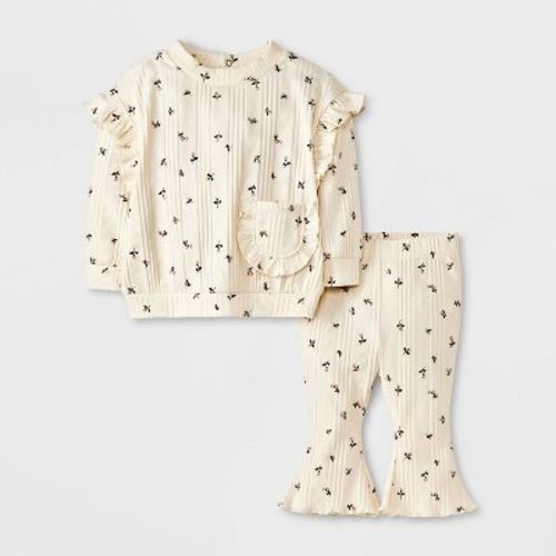 Grayson Mini Baby Girls' Ditsy Floral Ruffle Pullover Set - Cream 3-6m