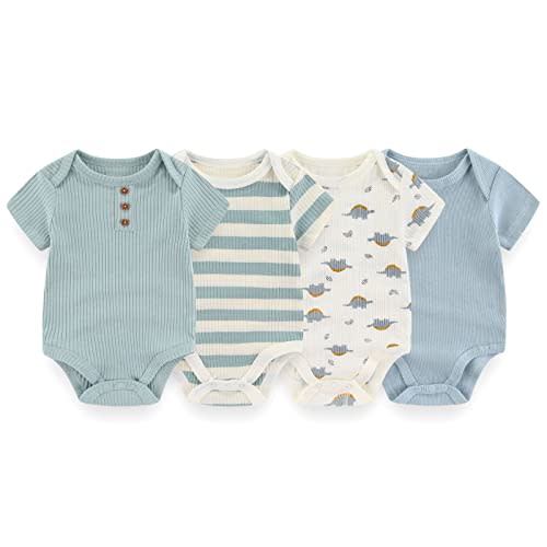 ZAV Solid Unisex Short Sleeve Baby Boy Girl Bodysuits 4-pack Cotton Cartoon Baby Clothes Soft Infant Outfits