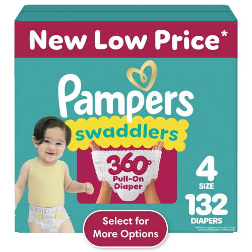 Pampers Swaddlers 360 Pull-On Diapers, Size 4 (22-37 lbs), 132 Count, for up to 100% Leakproof Skin Protection