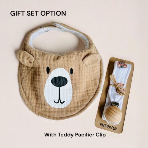Organic Muslin Baby Teddy Bear Bib Cotton Gauze Bib Cloth Animal Newborn Baby Gift Drool Bib Gift for New Baby Hospital Gift Neutral Baby