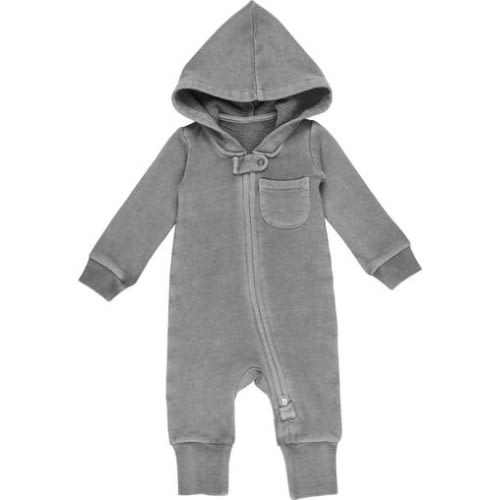 Hooded Organic Cotton Zip Romper, 6-9M
