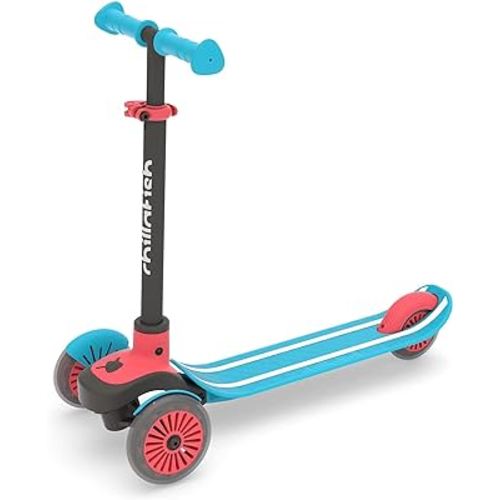Chillafish Scotti 3-Wheel Lean-to-Steer Scooter with twintip Antislip Deck and Integrated Brake, Adjustable Height Handlebars, Comfy handgrips, for All Ages 3 and up, Blue
