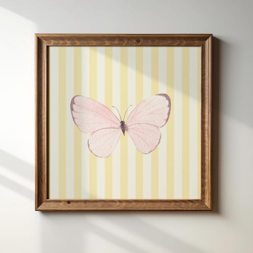 Butterfly Art Print: Yellow Stripes, Cottage Nursery Decor, Digital Downloads, Art Print, Gift Idea, Aesthetic