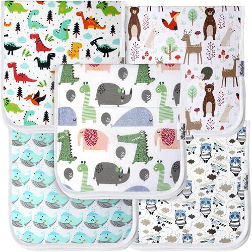 5 Pack Organic Cotton Baby Burp Cloths – 3 Layer, 21"x10" Large, Ultra Soft & Absorbent Burping Rags for Newborns – Infant Towels for Milk Spit Up