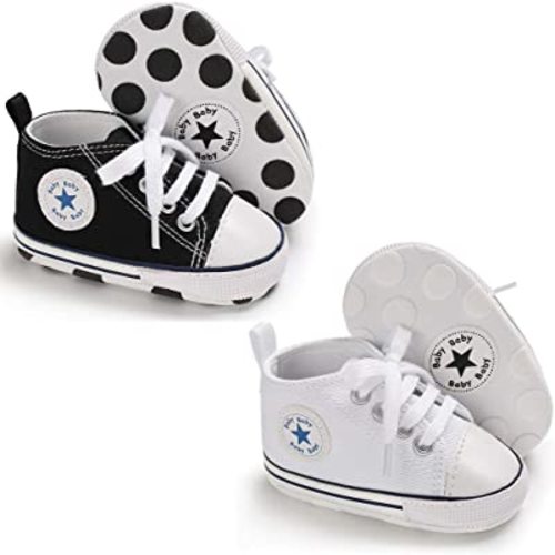 Meckior Baby Girls Boys Canvas Sneakers Soft Sole High-Top Ankle Infant First Walkers Crib Shoes
