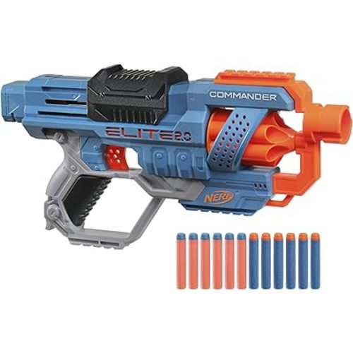 Nerf Elite 2.0 Commander RC-6 Blaster, 12 Elite Darts, 6-Dart Rotating Drum, Tactical Rails, Barrel and Stock Attachment Points