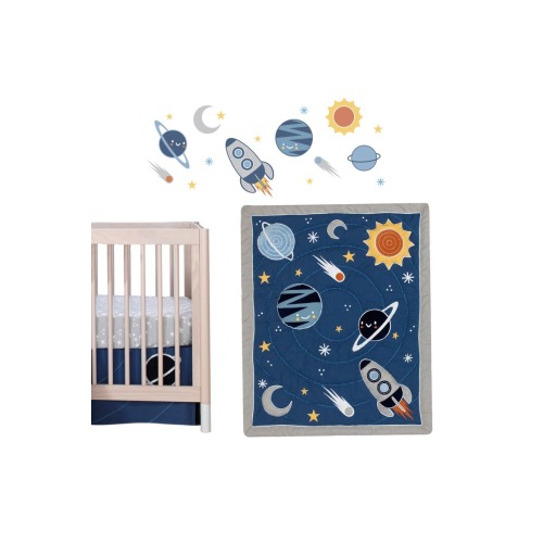Milky Way Space Galaxy 4-Piece Nursery Baby Crib Bedding Set, One Size