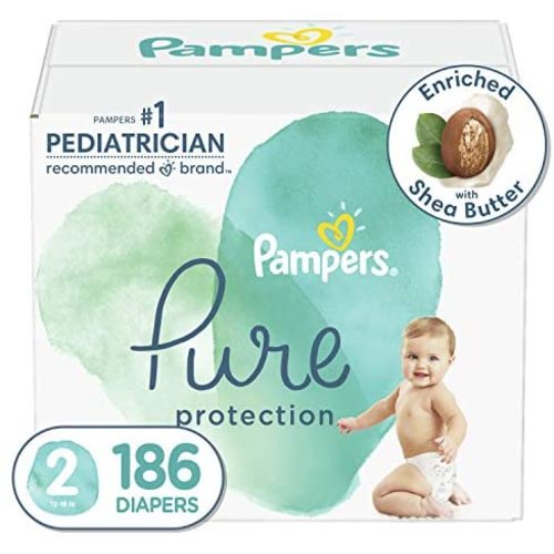 Diapers Size 2, 186 Count - Pampers Pure Protection Disposable Baby Diapers, Hypoallergenic and Unscented Protection, ONE MONTH SUPPLY (Packaging May Vary) - 1 Month Supply
