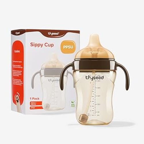 Thyseed Infant Spill Proof Weighted Straw Sippy Cups with Handles and Lids Breastfed Baby First Soft Spout Top Training Water Cup Toddler Boy Girl No Leak Transitioning Bedtime Milk Bottles 6 Months+